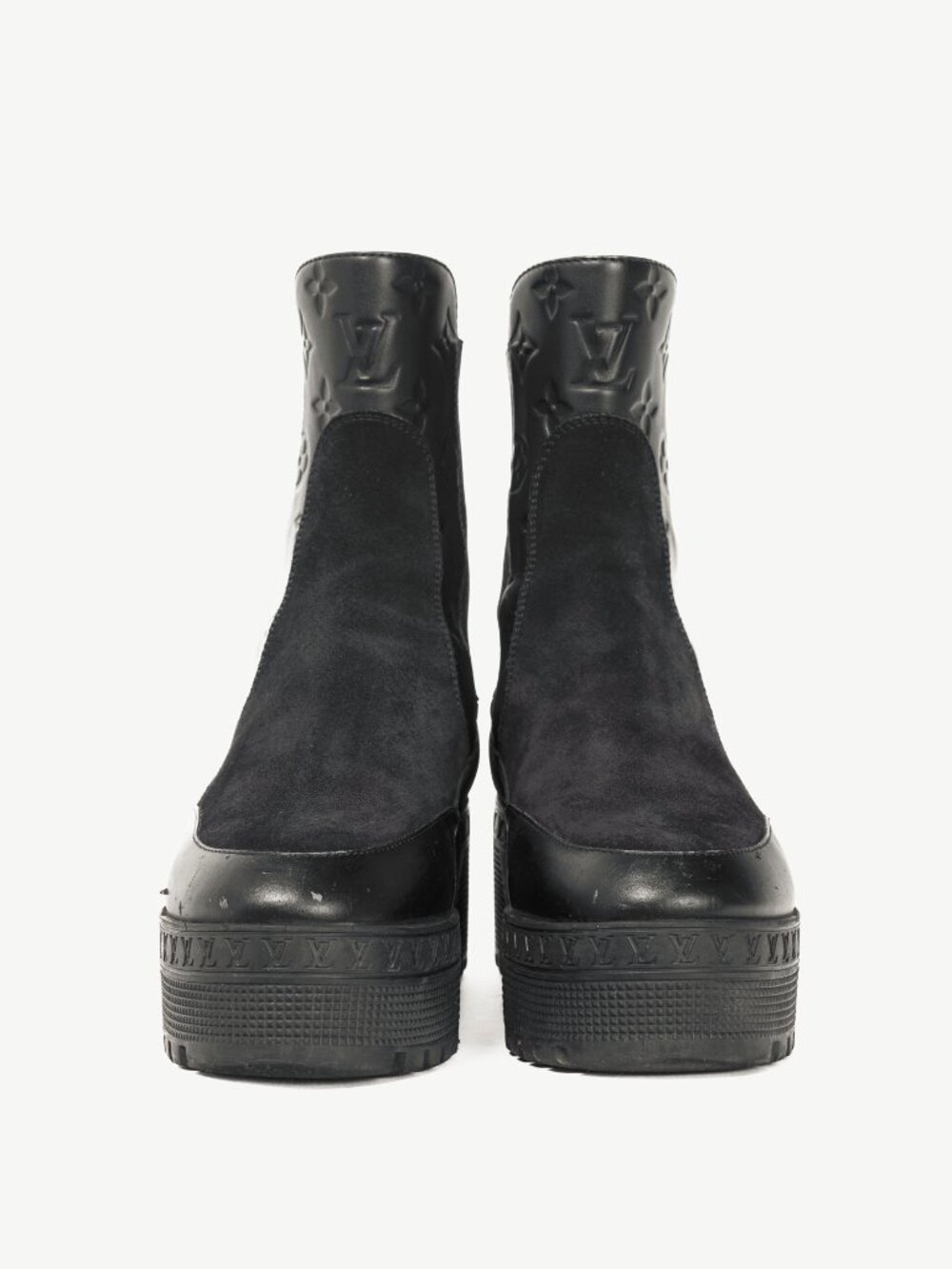Louis Vuitton Laureate Black Suede & Monogram-Leather Platform Chelsea Boot - Picture 2 of 13